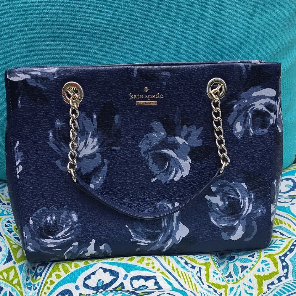 Kate Spade Blue and White Shoulder Bag with Floral Design - Picture 14 of 14